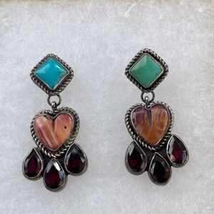 Sterling Nakai Navajo Earrings w/ turquoise and multicolor stones